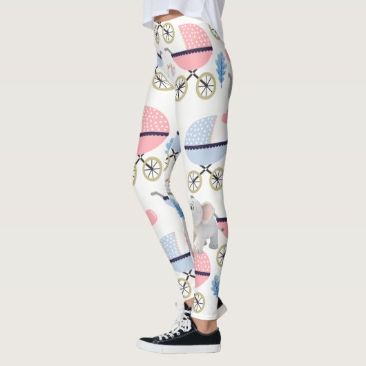 Baby Stroller Stork Pink & Blue Elephant Leggings レギンス (左)