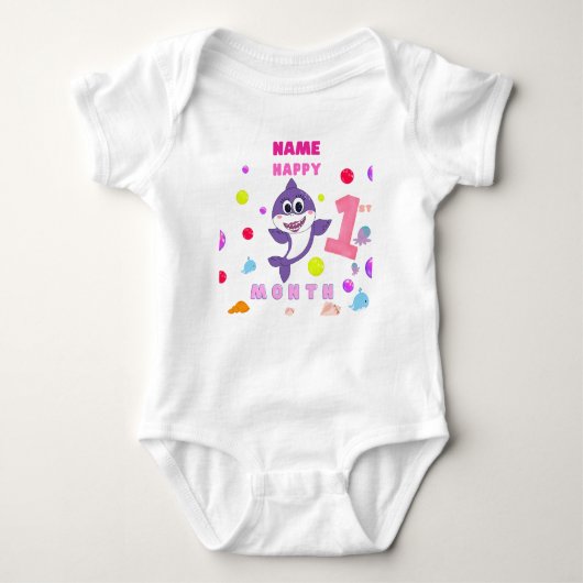 Baby T-shirt, First birthday, Shark, personalized ベビーボディスーツ (正面)