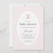 Baby Teddy bear Baby shower Invitation_Pink 招待状 (正面)