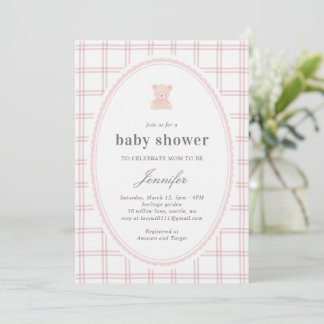 Baby Teddy bear Baby shower pink 招待状