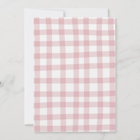 Baby Teddy bear Baby shower Pink Gingham 招待状 (裏面)