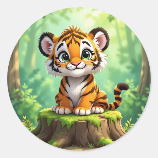Baby Tiger | かわいいキャラクターの子供部屋アート ラウンドシール (正面)