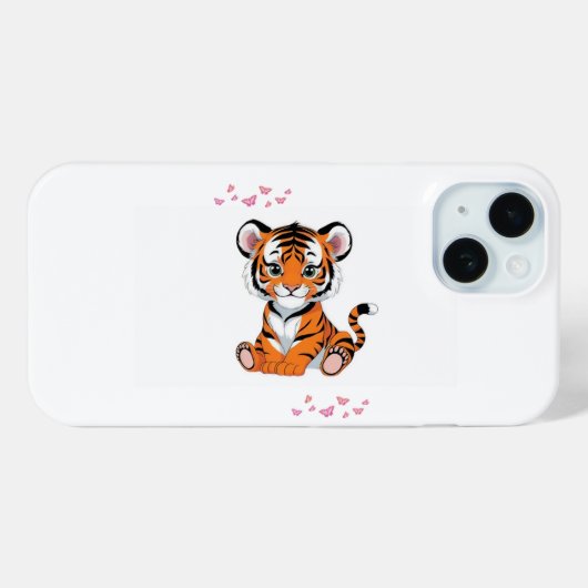 🐯Baby Tiger Art with Pink Butterflies - Case-Mate iPhoneケース (裏面 (横))