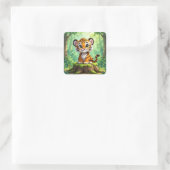 Baby Tiger | Cute Cartoon Kid's Nursery Art スクエアシール (バッグ)