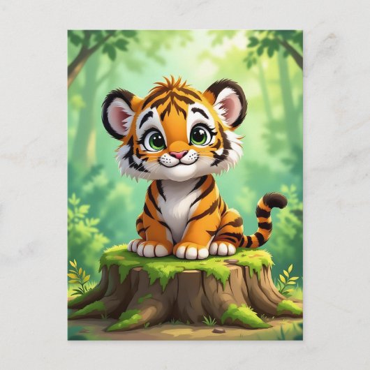 Baby Tiger | Cute Cartoon Kid's Nursery Art ポストカード (正面)