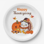 Baby Turkey And Pumpkin Celebrating Thanksgiving  ペーパープレート (正面)