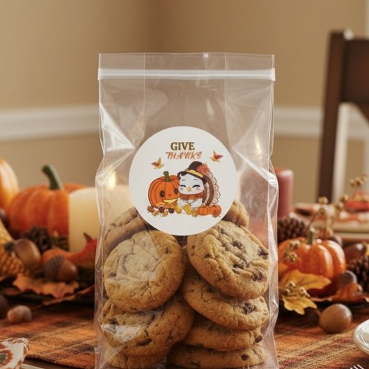 Baby Turkey And Pumpkin Celebrating Thanksgiving  ラウンドシール