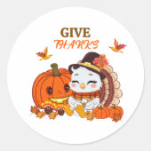 Baby Turkey And Pumpkin Celebrating Thanksgiving  ラウンドシール (正面)