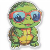 Baby Turtle Sticker with Glasses - Kawaii Vinyl  シール (正面)