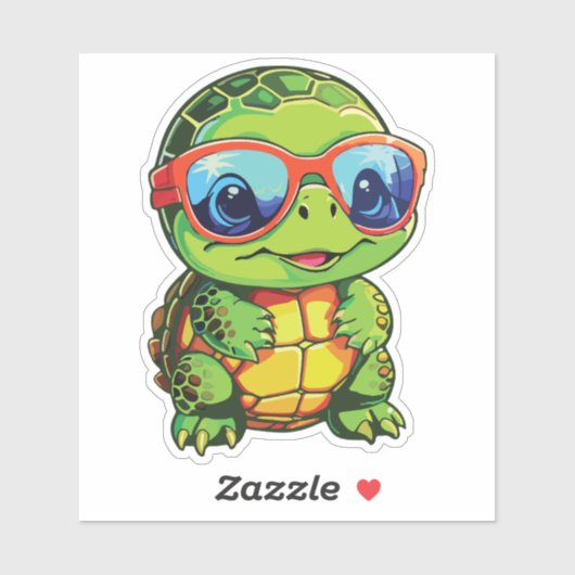 Baby Turtle Sticker with Glasses - Kawaii Vinyl  シール (シート)