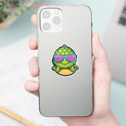 Baby Turtle Sticker with Glasses - Kawaii Waterpro シール (スマートフォン)