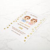 Baby Twins Boy Girl First Birthday 箔招待状 (回転した状態)