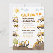 Baby Under Construction Trucks Baby Couples Shower 招待状 (正面)