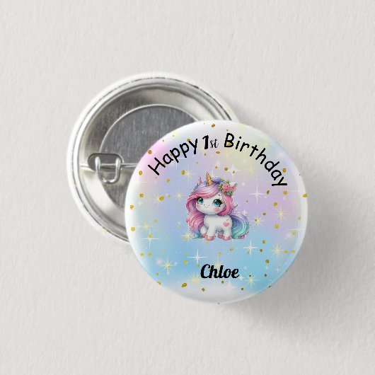 Baby Unicorn Birthday Button 缶バッジ (正面&裏面)