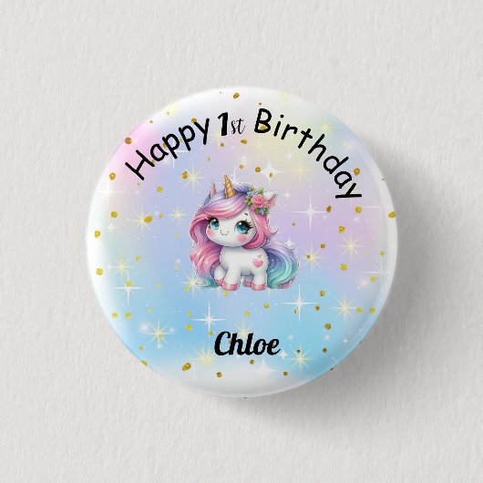 Baby Unicorn Birthday Button 缶バッジ (正面)