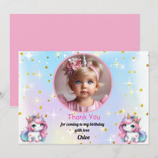 Baby Unicorn Birthday Thank You Cards! サンキューカード (正面/裏面)