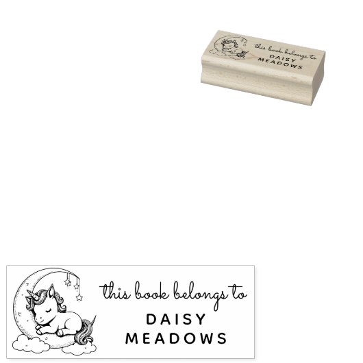 Baby Unicorn Sleeping on a Crescent Moon Library ラバースタンプ (押印)