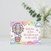 Baby Welcome with Teddy Bear in Hot Air Balloon ポストカード (スタンド正面)