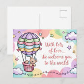 Baby Welcome with Teddy Bear in Hot Air Balloon ポストカード (正面/裏面)
