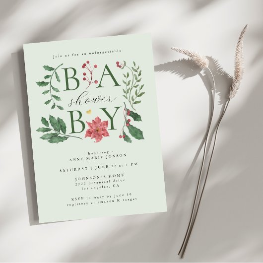Baby Winter Blooms Classy Botanical Baby Shower 招待状