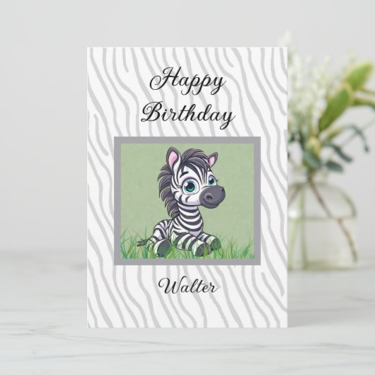 Baby Zebra birthday card for child カード (スタンド正面)