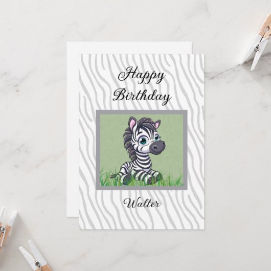 Baby Zebra birthday card for child カード (正面/裏面インサイチュ)