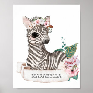 *~* Baby Zebra Name Nursery Girl Jungle Sweet ポスター