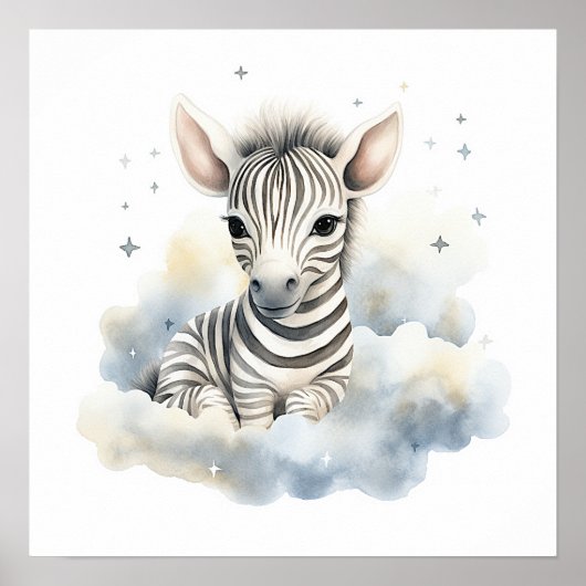 Baby zebra on clouds poster for nursery room ポスター (正面)