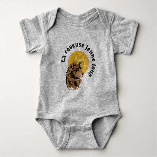 Babybody junger träumender Wolf Baby Strampler ベビーボディスーツ (正面)