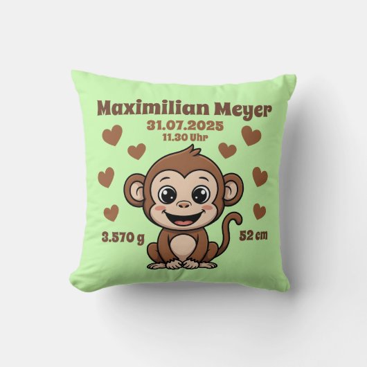 Babykissen zur Geburt - Affe - personalisierbar - クッション (正面)