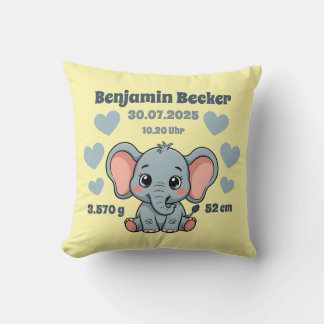 Babykissen zur Geburt - Elefant - personalisierbar クッション