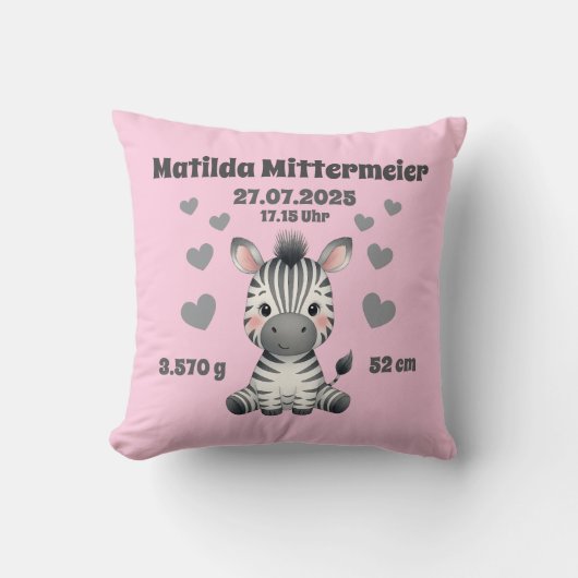 Babykissen zur Geburt - Zebra - personalisierbar - クッション (正面)