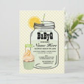 BaByQの性はベビーシャワーの双生児のミントの招待を明らかにします 招待状 (スタンド正面)