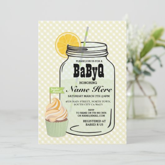 BaByQの性はベビーシャワーの双生児のミントの招待を明らかにします 招待状 (スタンド正面)