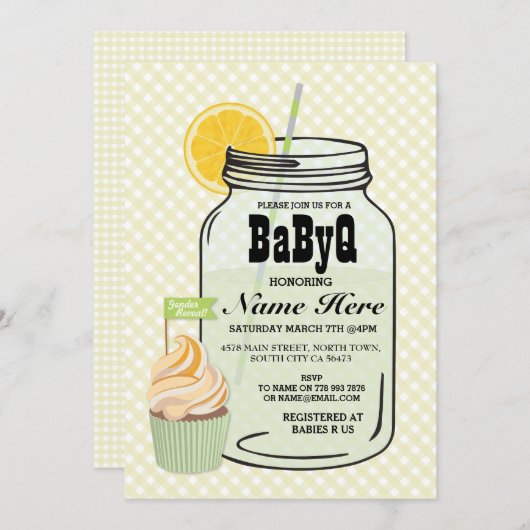 BaByQの性はベビーシャワーの双生児のミントの招待を明らかにします 招待状 (正面/裏面)