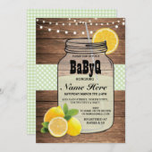 BaByQジェンダーリビールベビーシャワーグリーンチェック招待状 招待状 (正面/裏面)