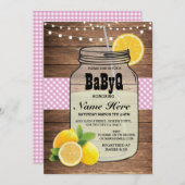 BaByQジェンダーリビールベビーシャワーピンクチェック招待状 招待状 (正面/裏面)