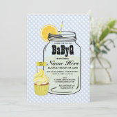 BaByQジェンダーリビールベビーシャワーブルーチェック招待状 招待状 (スタンド正面)