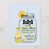BaByQジェンダーリビールベビーシャワーブルーチェック招待状 招待状 (正面/裏面)