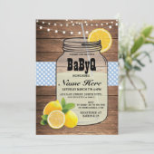 BaByQジェンダーリビールベビーシャワーブルーチェック招待状 招待状 (スタンド正面)