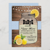 BaByQジェンダーリビールベビーシャワーブルーチェック招待状 招待状 (正面/裏面)