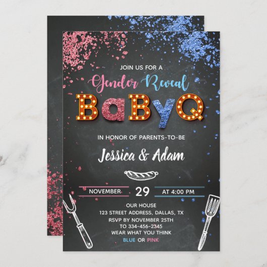 BabyQジェンダーリビール招待状 招待状 (正面/裏面)