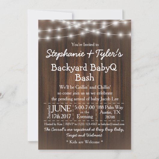 BabyQ裏庭のBashが木のベビーシ素朴ャワーを点灯 招待状 (正面)