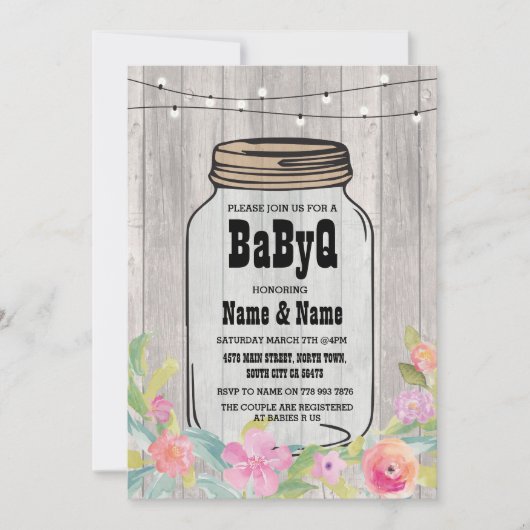 BaByQ BBQベビーシャワージャーピンクフローラウッド招待状 招待状 (正面)