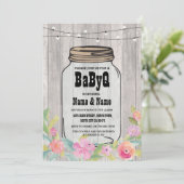 BaByQ BBQベビーシャワージャーピンクフローラウッド招待状 招待状 (スタンド正面)