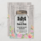 BaByQ BBQベビーシャワージャーピンクフローラウッド招待状 招待状 (正面/裏面)