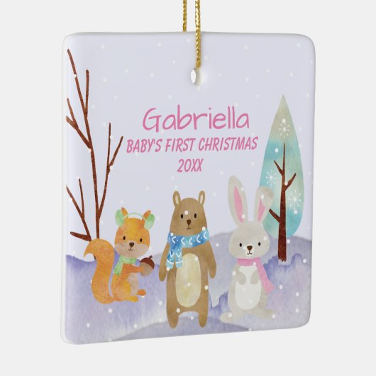 Babysのパーソナライズな初めてのクリスマスの動物のオーナメント セラミックオーナメント (右)