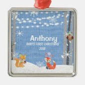 Babysのパーソナライズな初めてのクリスマスの動物のオーナメント メタルオーナメント (正面)