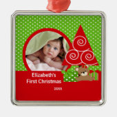 Babysの初めてのクリスマスのオーナメントくまの女の子の写真 メタルオーナメント (正面)