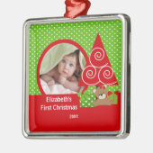 Babysの初めてのクリスマスのオーナメントくまの女の子の写真 メタルオーナメント (左)